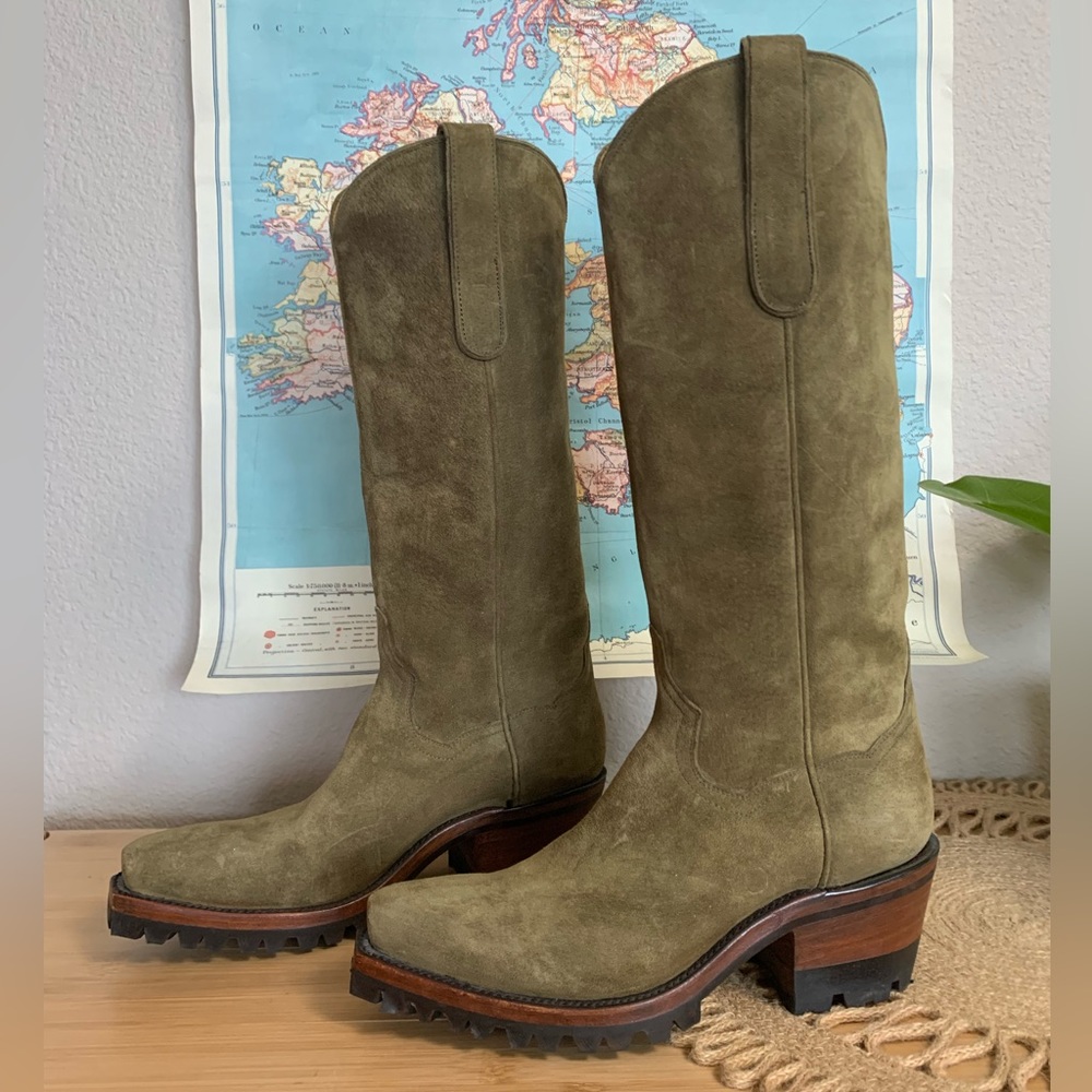 Back at the Ranch Custom Equestrian Cowboy Boots, size 5.5, Olive color.